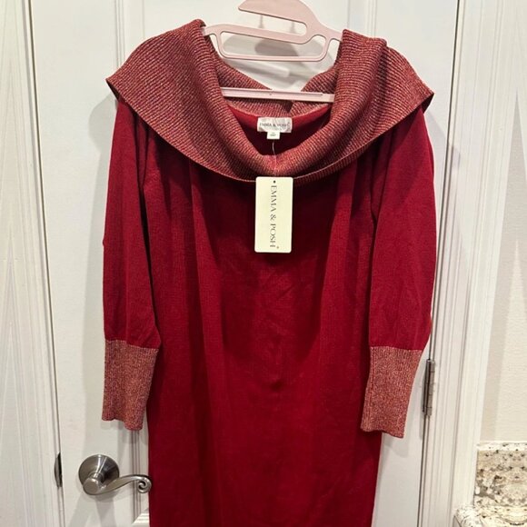 Holiday Party Red / Burgundy Swater Dress Juniors 3X /Woman's XL w/Metallic Gold - Picture 1 of 5